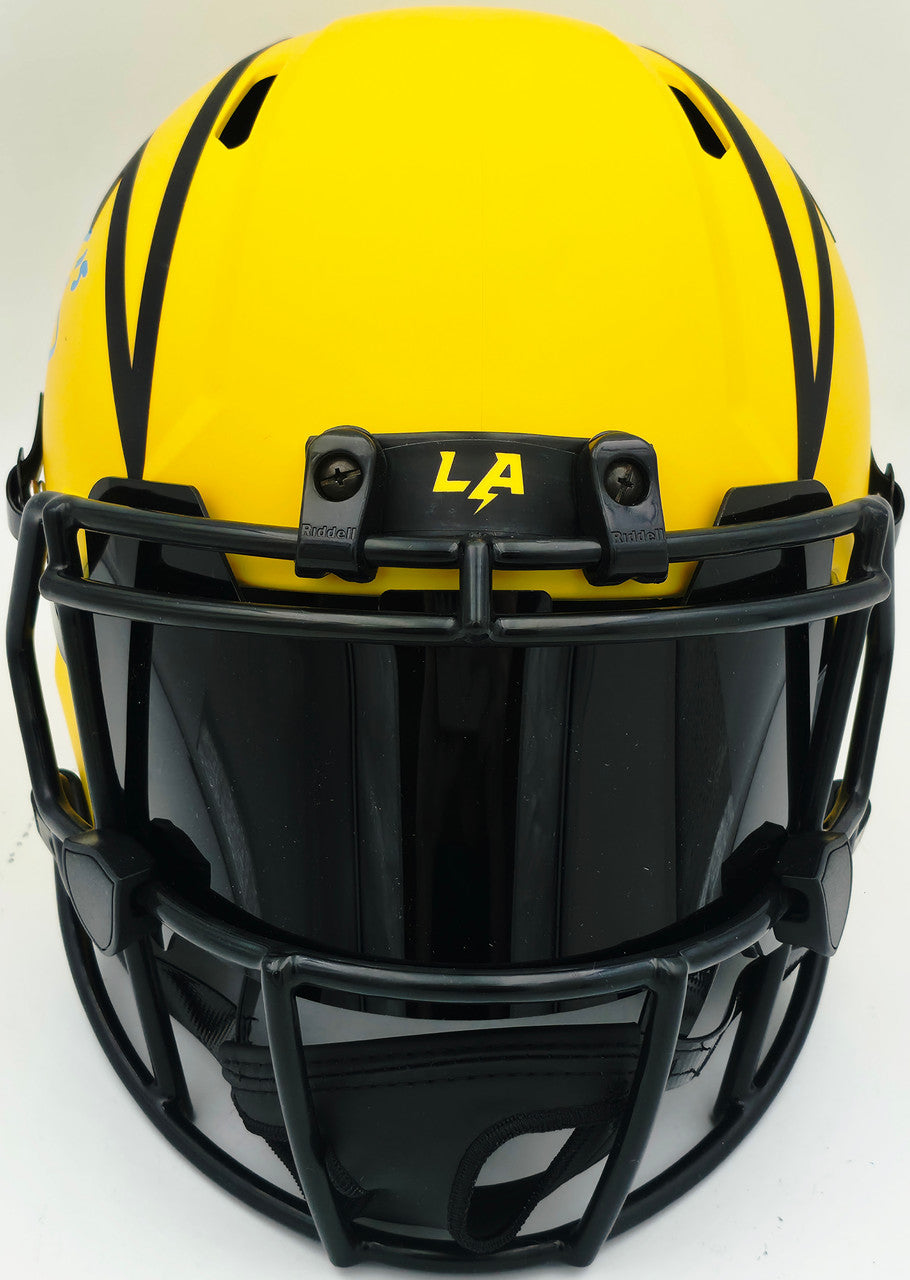 Ladd McConkey Autographed Los Angeles Chargers Rave Gold Full Size Speed Replica Helmet Beckett BAS Witness #2W712015