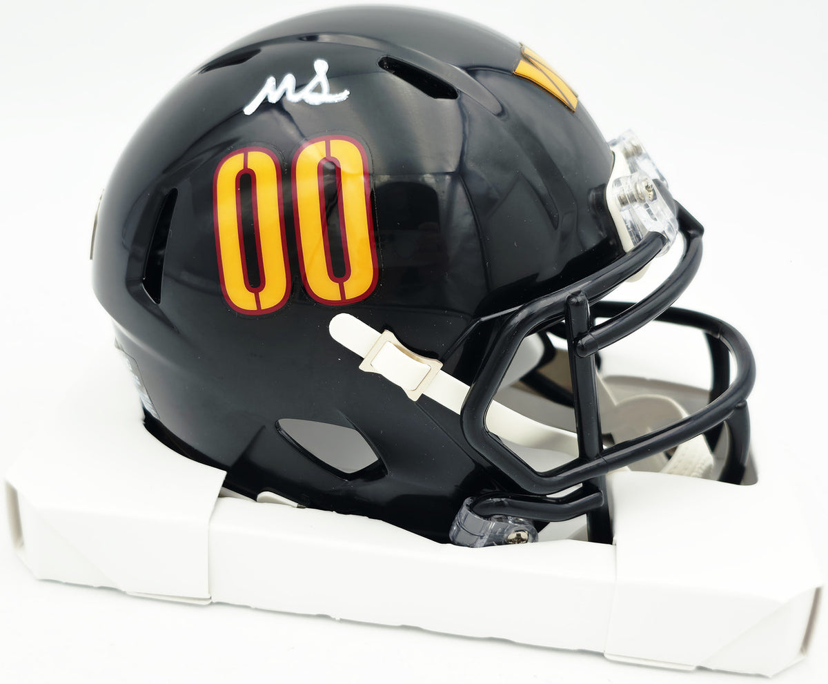 Mike Sainristil Autographed Washington Commanders Black Alternate Speed Mini Helmet Beckett BAS Witness #4W083997