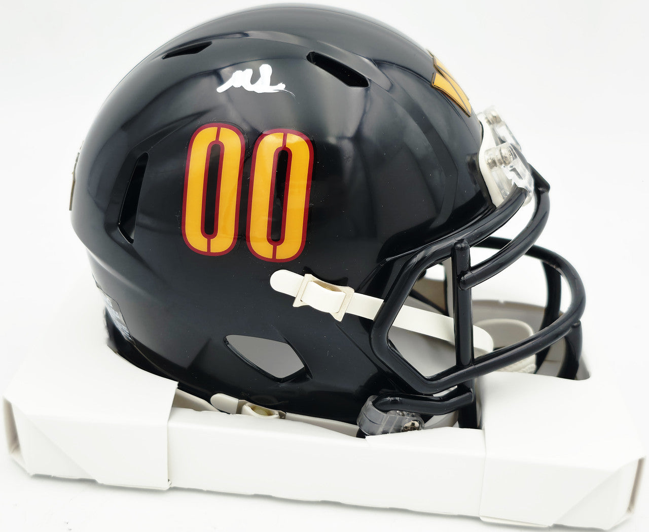 Mike Sainristil Autographed Washington Commanders Black Alternate Speed Mini Helmet Beckett BAS Witness #4W083826