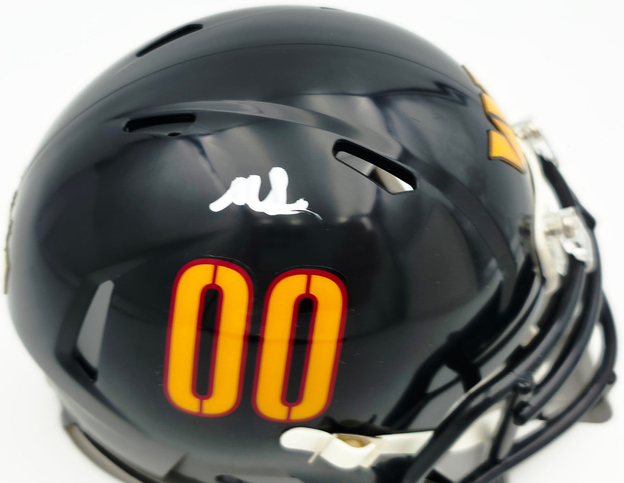 Mike Sainristil Autographed Washington Commanders Black Alternate Speed Mini Helmet Beckett BAS Witness #4W083826