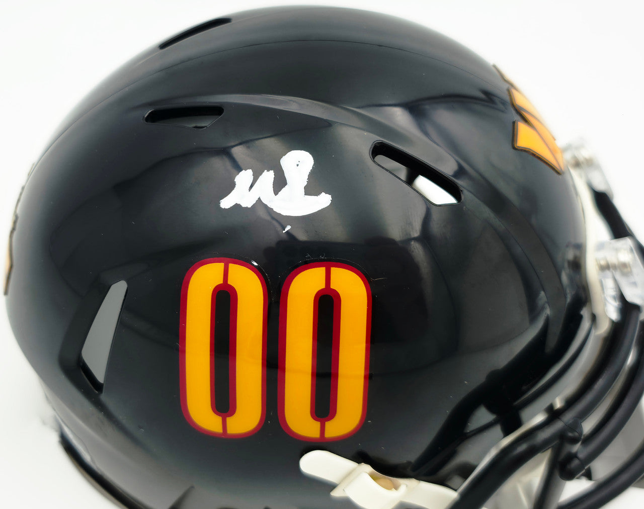 Mike Sainristil Autographed Washington Commanders Black Alternate Speed Mini Helmet Beckett BAS Witness #4W083834