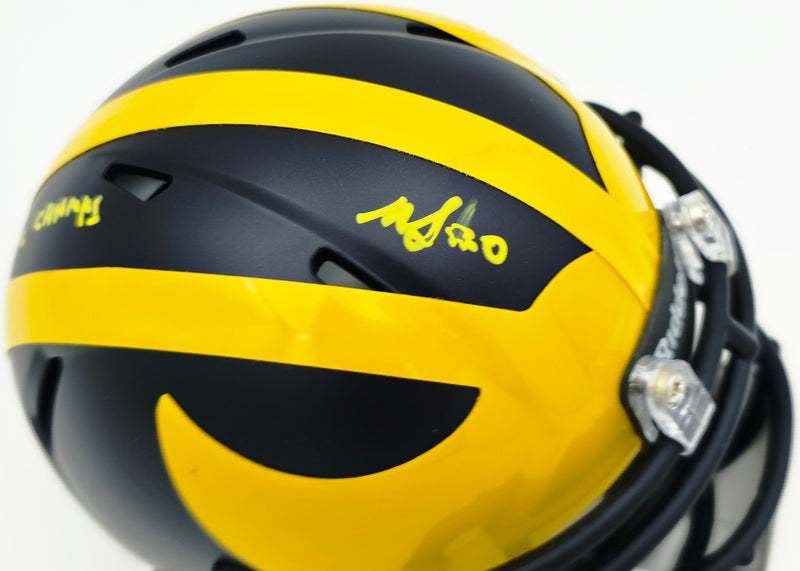 Mike Sainristil Autographed Michigan Wolverines Black Speed Mini Helmet "23 Nat'l Champs" Beckett BAS Witness #4W083635