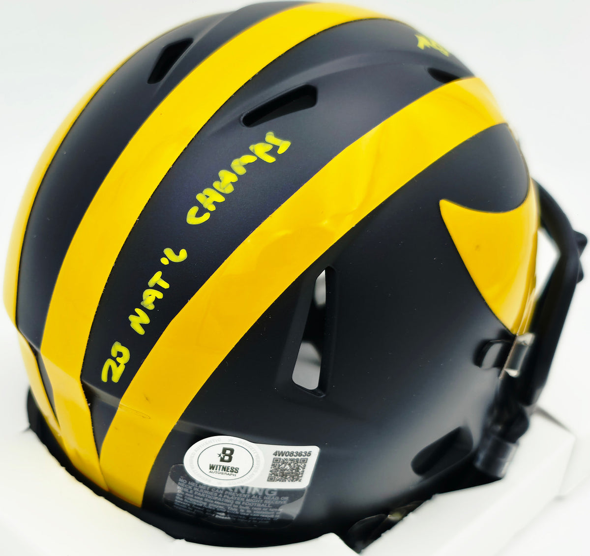 Mike Sainristil Autographed Michigan Wolverines Black Speed Mini Helmet "23 Nat'l Champs" Beckett BAS Witness #4W083635