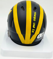 Mike Sainristil Autographed Michigan Wolverines Black Speed Mini Helmet "23 Nat'l Champs" Beckett BAS Witness #4W083686