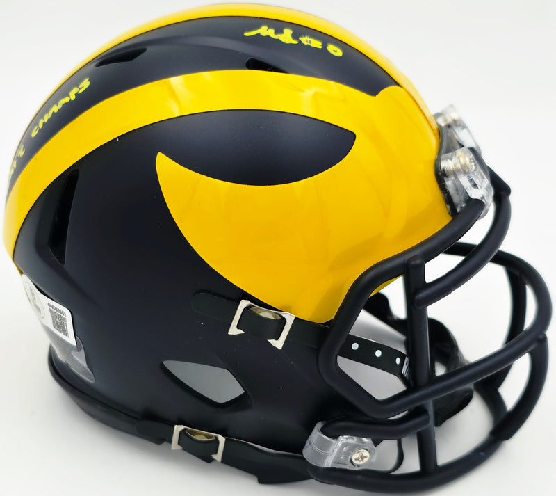 Mike Sainristil Autographed Michigan Wolverines Black Speed Mini Helmet "23 Nat'l Champs" Beckett BAS Witness #4W083651