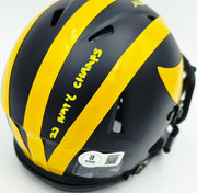Mike Sainristil Autographed Michigan Wolverines Black Speed Mini Helmet "23 Nat'l Champs" Beckett BAS Witness #4W083651