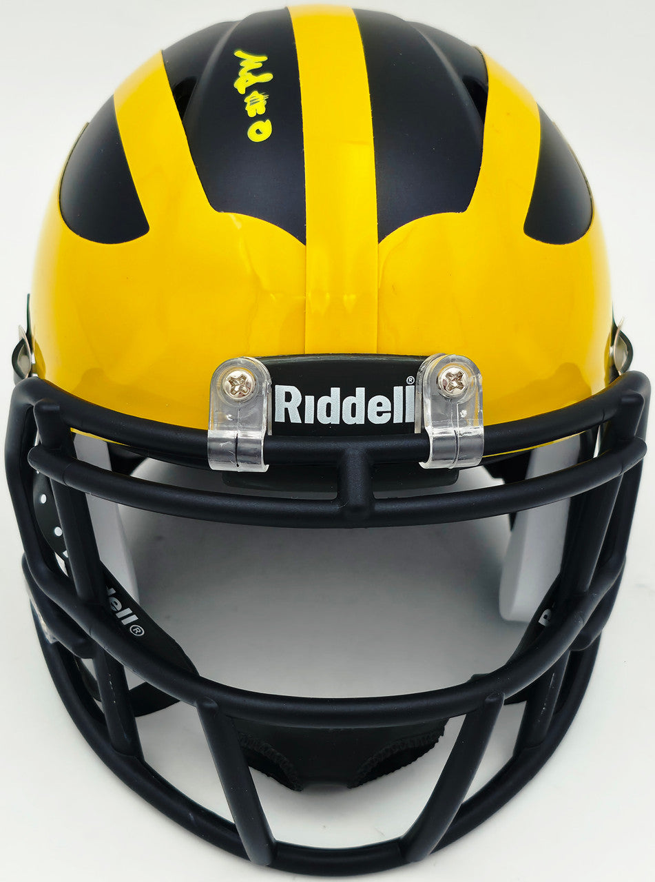 Mike Sainristil Autographed Michigan Wolverines Black Speed Mini Helmet "23 Nat'l Champs" Beckett BAS Witness #4W083651