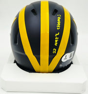 Mike Sainristil Autographed Michigan Wolverines Black Speed Mini Helmet "23 Nat'l Champs" Beckett BAS Witness #4W083641