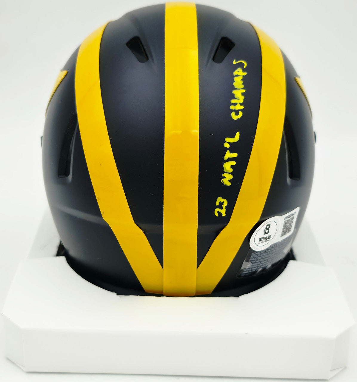 Mike Sainristil Autographed Michigan Wolverines Black Speed Mini Helmet "23 Nat'l Champs" Beckett BAS Witness #4W083641