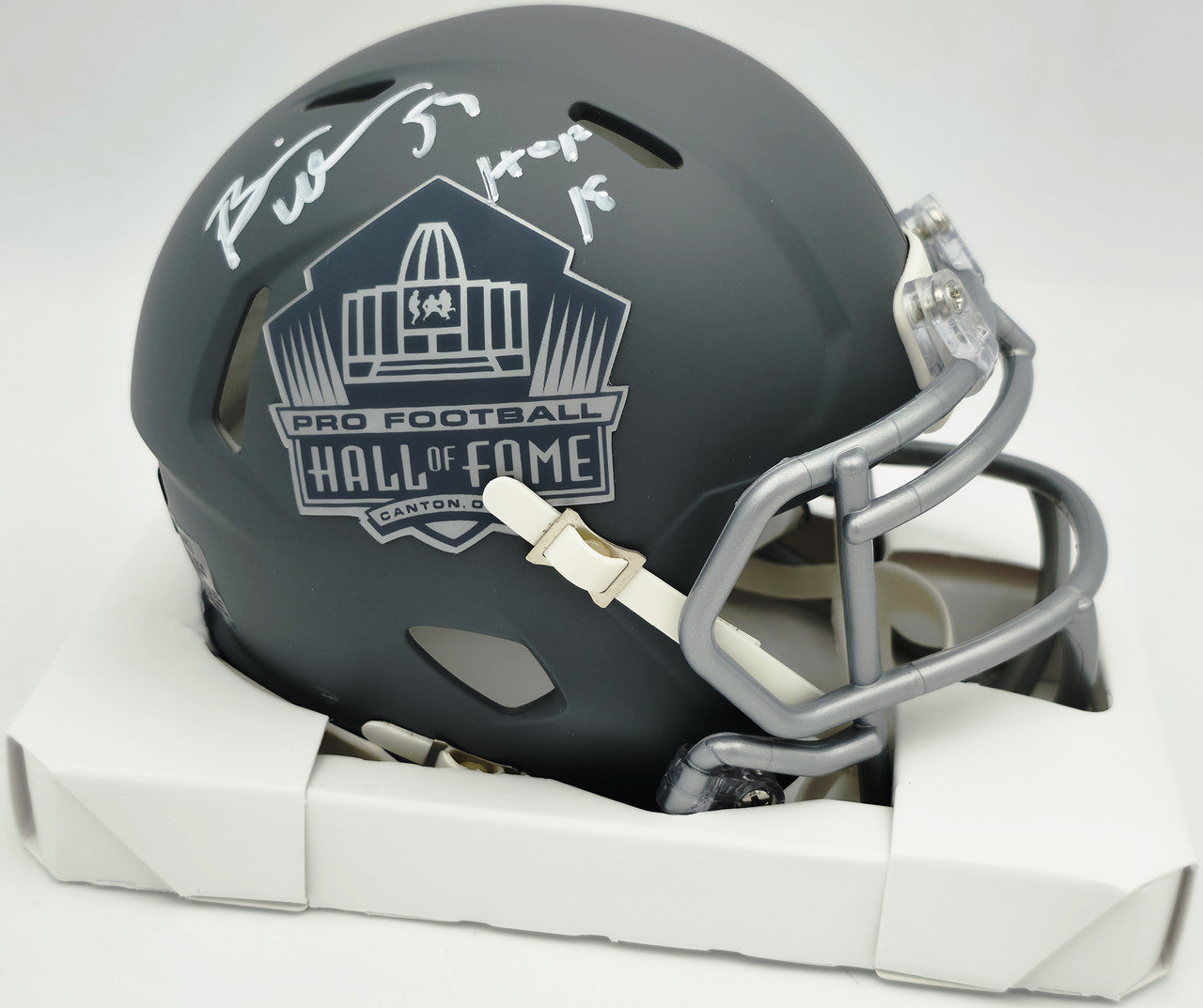 Brian Urlacher Autographed Hall of Fame Slate Gray Speed Mini Helmet "HOF 18" Beckett BAS Witness #4W450674