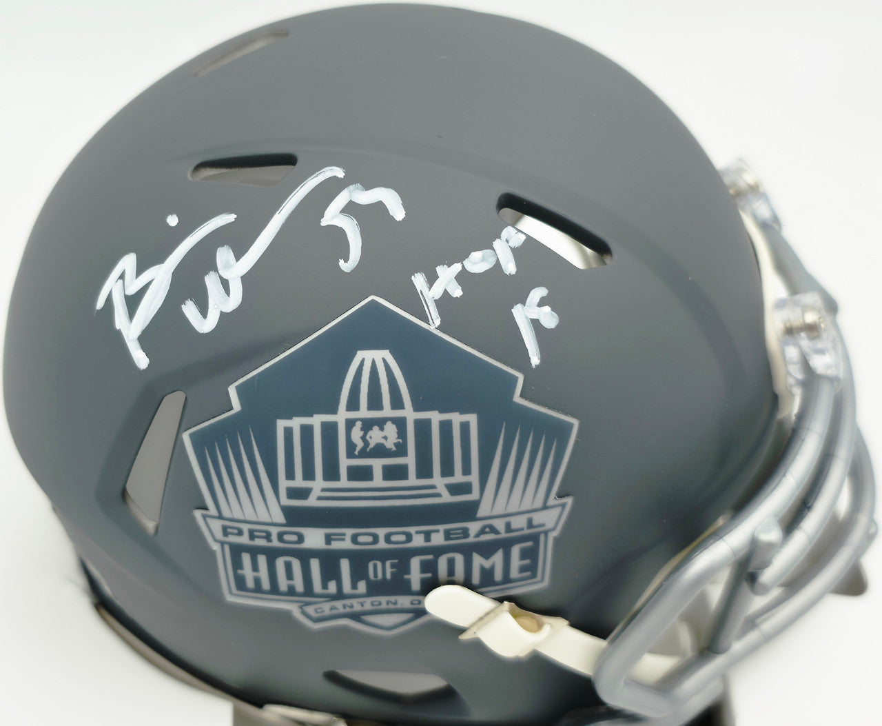 Brian Urlacher Autographed Hall of Fame Slate Gray Speed Mini Helmet "HOF 18" Beckett BAS Witness #4W450674