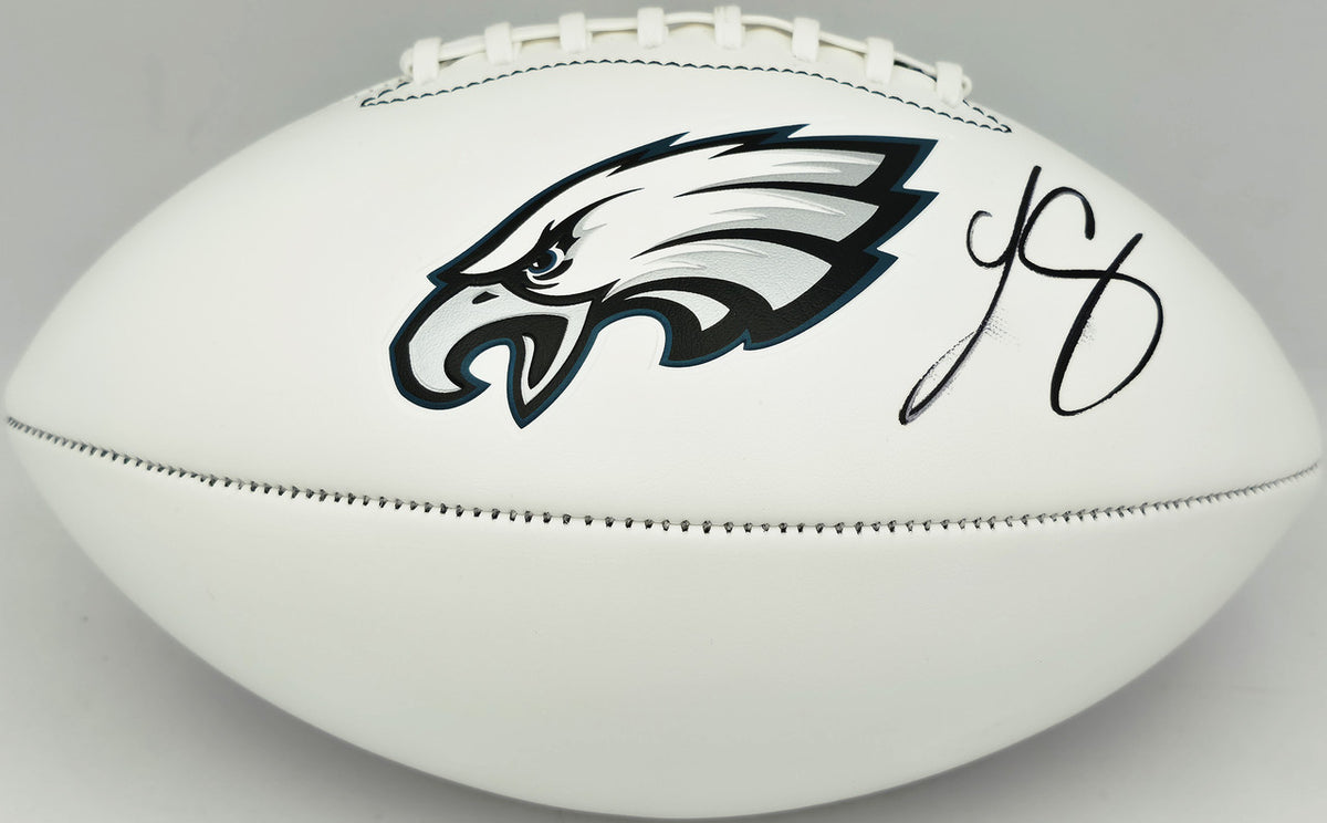 LeSean McCoy Autographed Philadelphia Eagles White Logo Football (Smudged) Beckett BAS Witness #2W102854