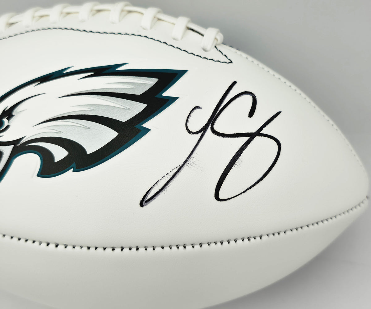 LeSean McCoy Autographed Philadelphia Eagles White Logo Football (Smudged) Beckett BAS Witness #2W102854