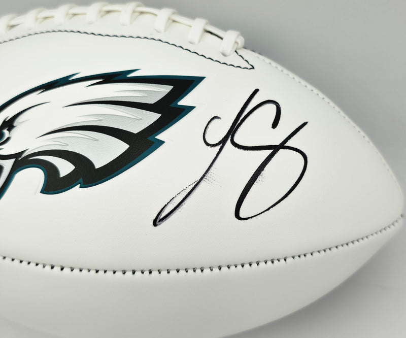 LeSean McCoy Autographed Philadelphia Eagles White Logo Football (Smudged) Beckett BAS Witness #2W102854