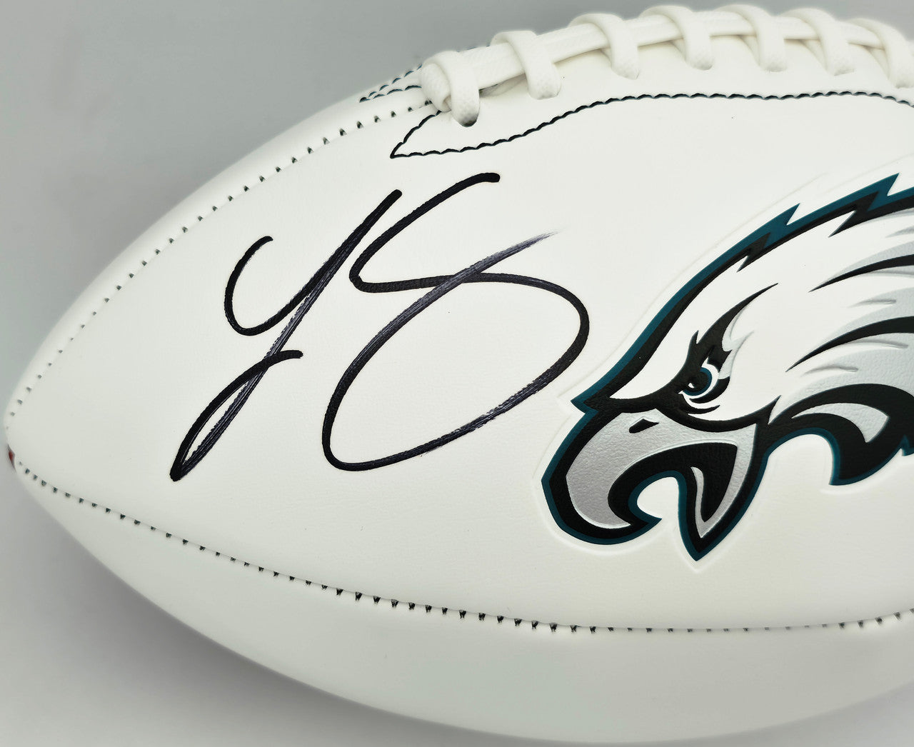 LeSean McCoy Autographed Philadelphia Eagles White Logo Football (Signed Twice) Beckett BAS Witness #2W102