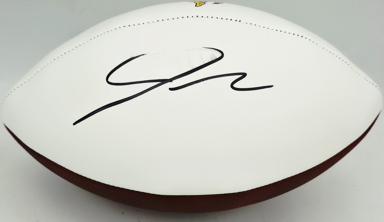 Jordan Addison Autographed Minnesota Vikings White Logo Football (Smudged) Beckett BAS QR #BW00985