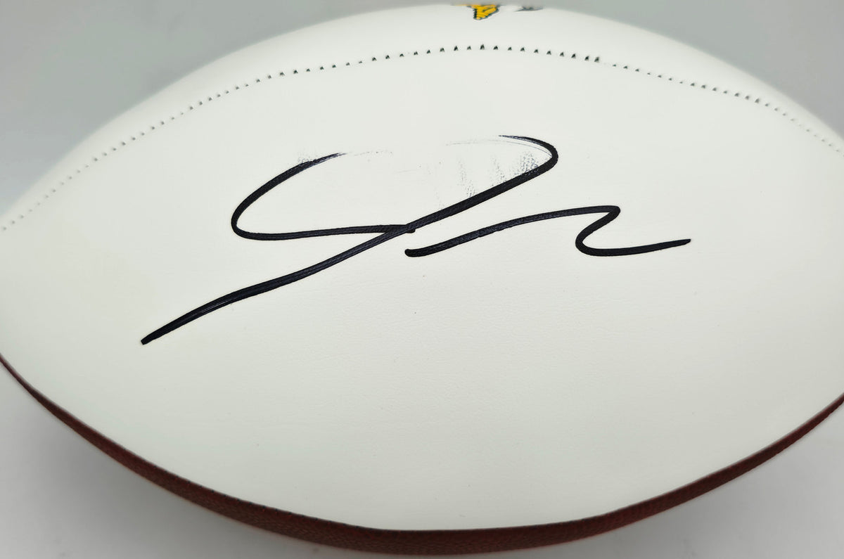 Jordan Addison Autographed Minnesota Vikings White Logo Football (Smudged) Beckett BAS QR #BW00985
