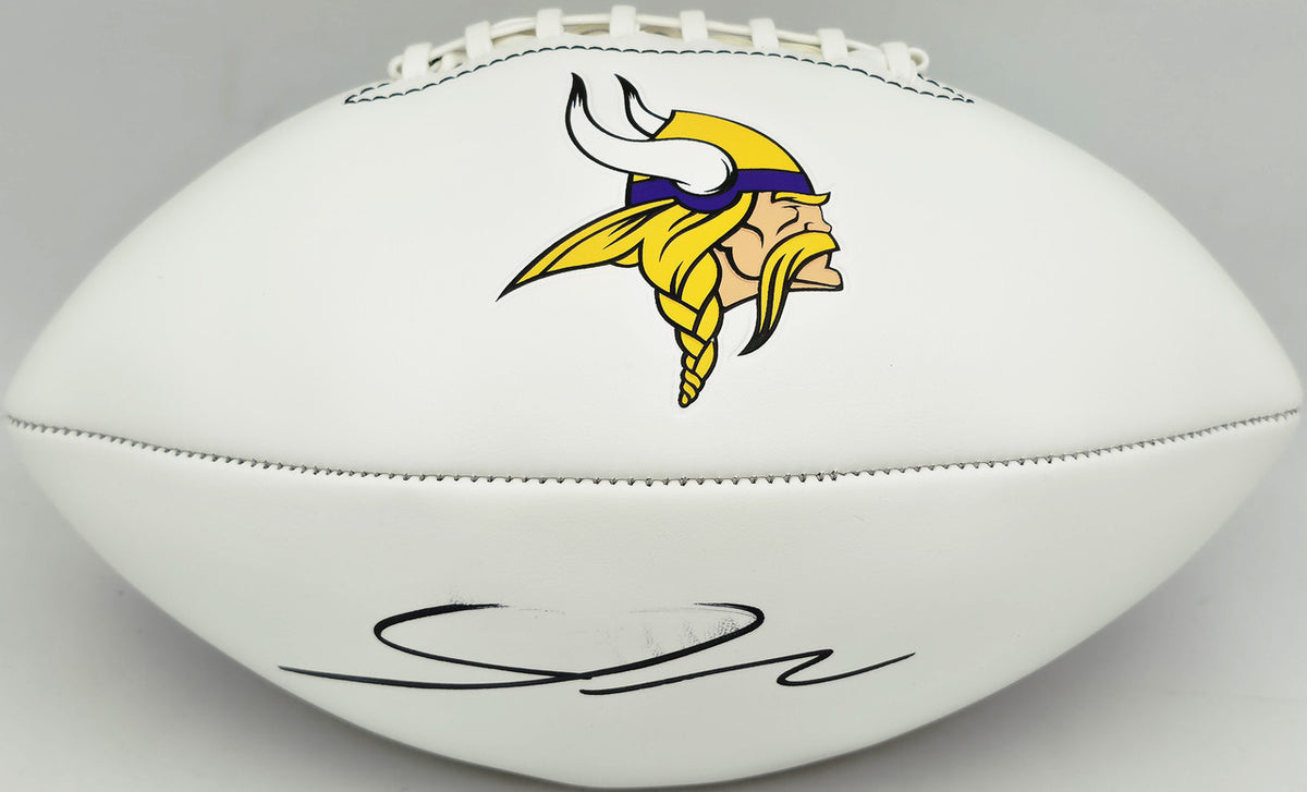 Jordan Addison Autographed Minnesota Vikings White Logo Football (Smudged) Beckett BAS QR #BW00985