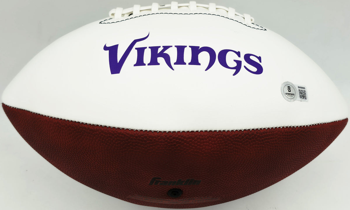 Jordan Addison Autographed Minnesota Vikings White Logo Football (Smudged) Beckett BAS QR #BW00985
