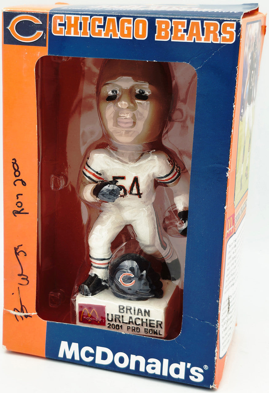 Brian Urlacher Autographed Bobblehead Chicago Bears "ROY 2000" (Damaged) (Smudged) Beckett BAS Witness #4W450906