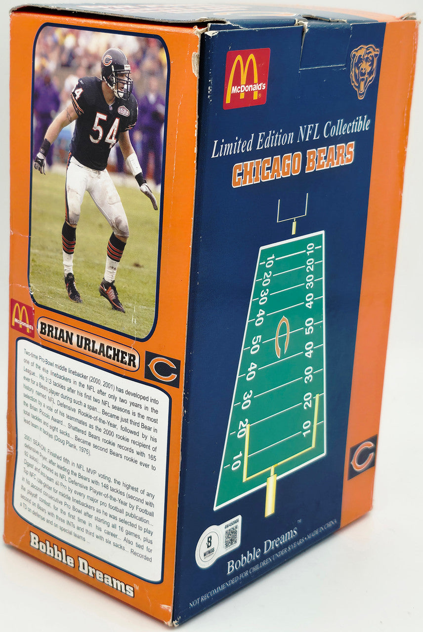 Brian Urlacher Autographed Bobblehead Chicago Bears "ROY 2000" (Damaged) (Smudged) Beckett BAS Witness #4W450906