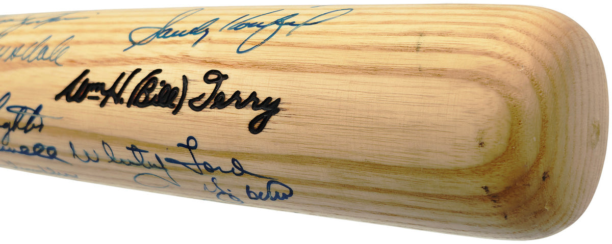 MLB Hall of Famers Autographed Bill Terry Louisville Slugger Baseball Bat With 29 Signatures Including Sandy Koufax Beckett BAS #AG020327