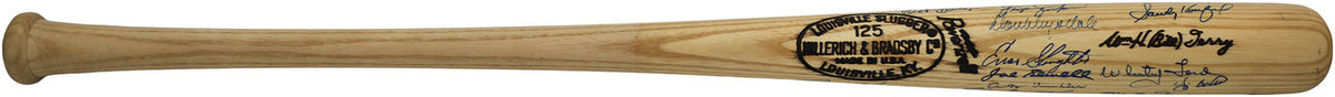 MLB Hall of Famers Autographed Bill Terry Louisville Slugger Baseball Bat With 29 Signatures Including Sandy Koufax Beckett BAS #AG020327