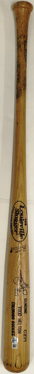Todd Helton Autographed Game Used Uncracked Louisville Slugger C271 Baseball Bat (Light Use) Colorado Rockies Beckett BAS QR #BX67574