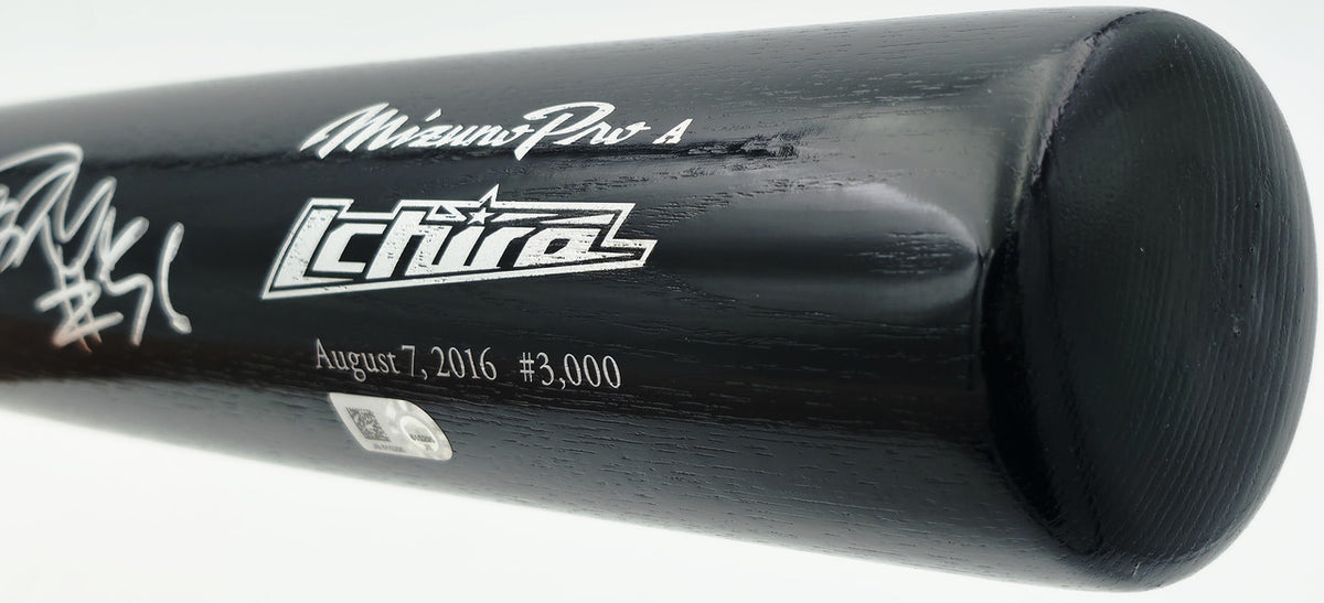 Ichiro Suzuki Autographed Black Mizuno 3000th Hit Baseball Bat Miami Marlins "#51" "8/7/16" MLB Holo #JB615295