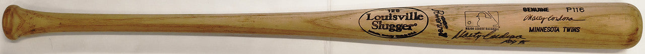 Marty Cordova Autographed Blonde Louisville Slugger P116 Game Issued Baseball Bat Minnesota Twins "ROY 95" SKU #267232