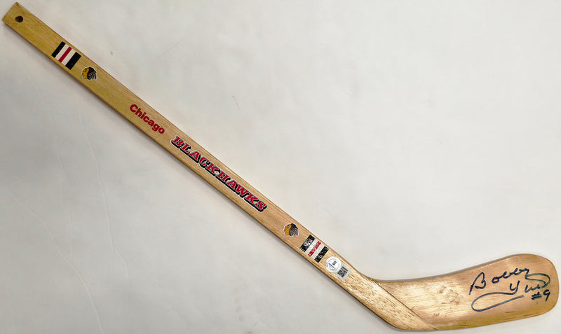 Bobby Hull Autographed Mini Hockey Stick Chicago Blackhawks Beckett BAS QR #BS30329