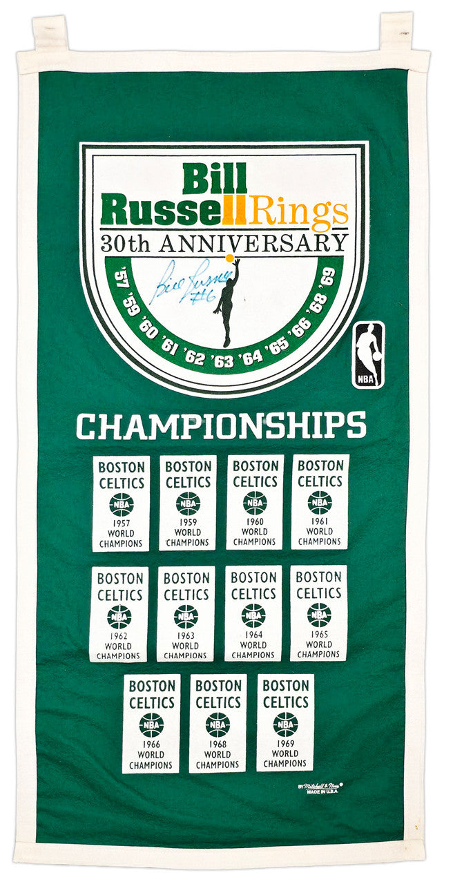 Bill Russell Autographed 11 Champions 30th Anniversary Banner Boston Celtics "#6" Beckett BAS #AE57455