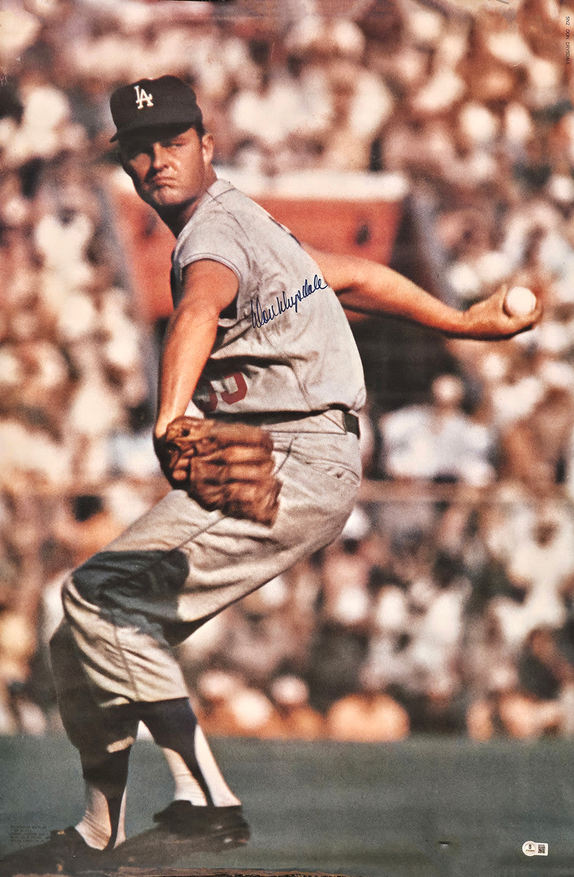 Don Drysdale Autographed 24x36 Poster Los Angeles Dodgers (Damaged) Beckett BAS QR #BS30336