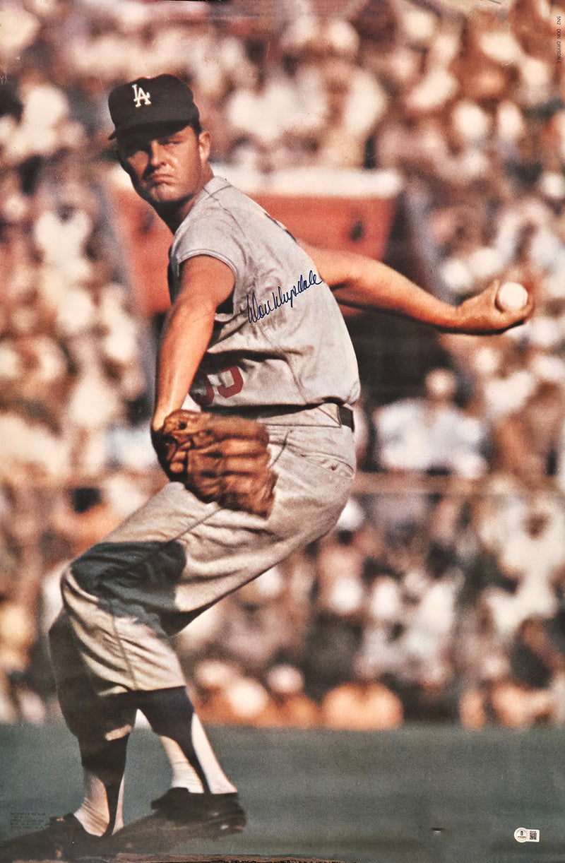 Don Drysdale Autographed 24x36 Poster Los Angeles Dodgers (Damaged) Beckett BAS QR #BS30336