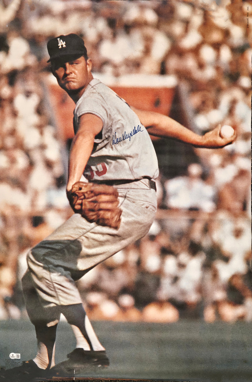 Don Drysdale Autographed 24x36 Poster Los Angeles Dodgers (Damaged) Beckett BAS QR #BM040042