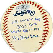 Rod Carew Autographed Official MLB Baseball Minnesota Twins, Los Angeles Angels With 18 Stats Beckett BAS QR #BX67639
