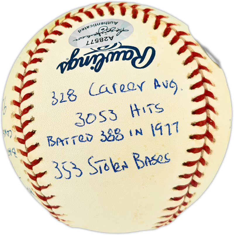 Rod Carew Autographed Official MLB Baseball Minnesota Twins, Los Angeles Angels With 18 Stats Beckett BAS QR #BX67639