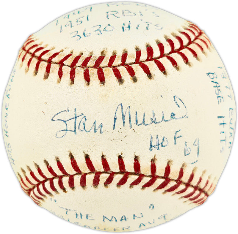 Stan Musial Autographed Official NL Baseball St. Louis Cardinals With 20 Stats Beckett BAS QR #BX67651
