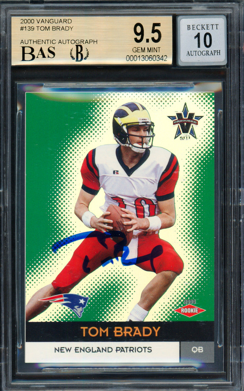 Tom Brady Autographed 2000 Pacific Vanguard Rookie Card #139 New England Patriots BGS 9.5 Auto Grade Gem Mint 10 #258/762 Beckett BAS #13060342