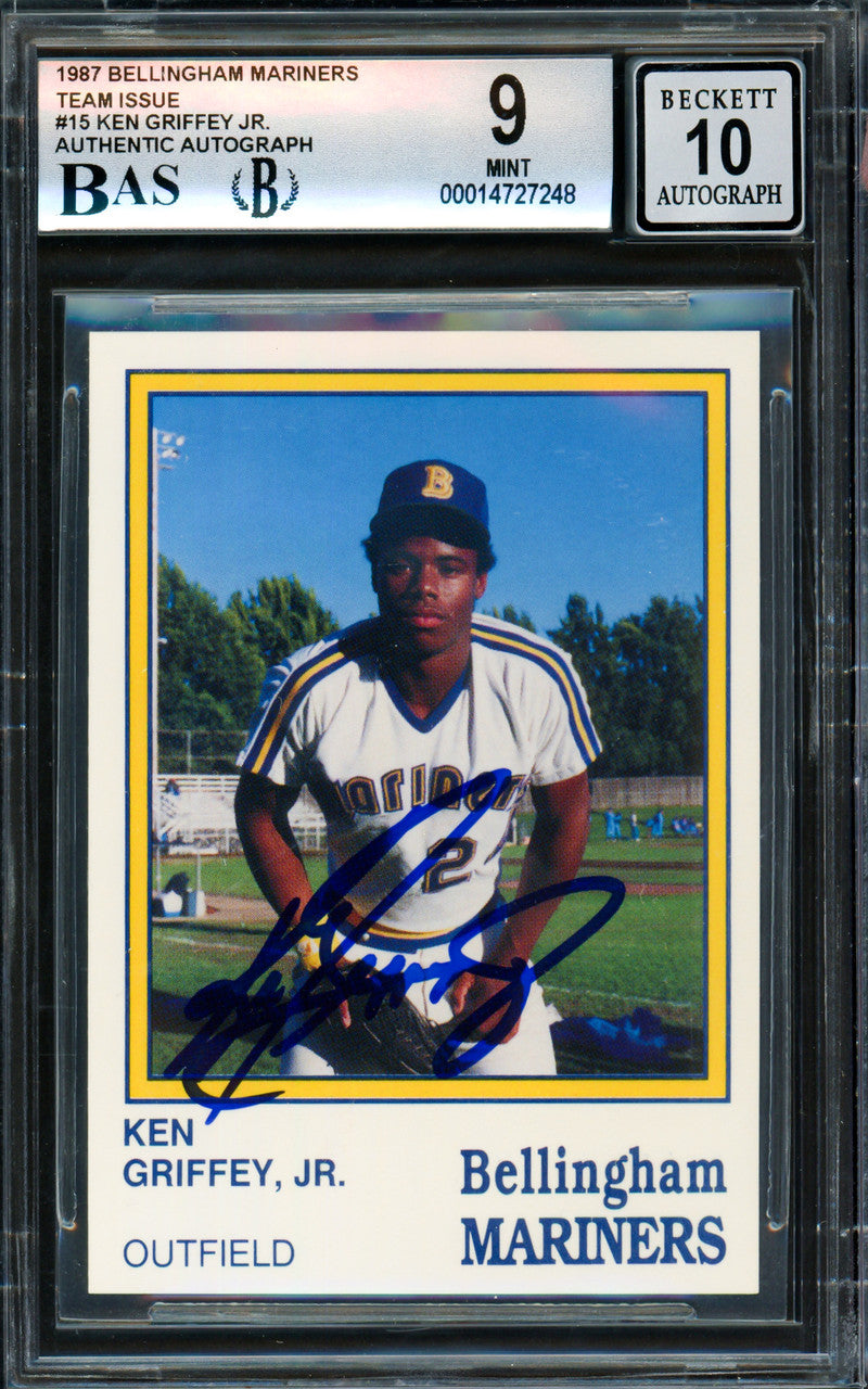 Ken Griffey Jr. Autographed 1987 Bellingham Rookie Card #15 Seattle Mariners BGS 9 Auto Grade Gem Mint 10 Beckett BAS #14727248