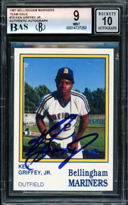 Ken Griffey Jr. Autographed 1987 Bellingham Rookie Card #15 Seattle Mariners BGS 9 Auto Grade Gem Mint 10 Beckett BAS #14727250