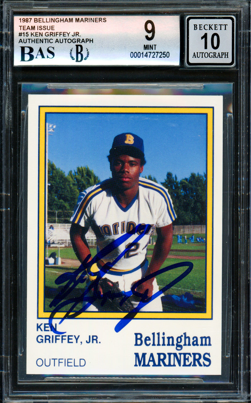 Ken Griffey Jr. Autographed 1987 Bellingham Rookie Card #15 Seattle Mariners BGS 9 Auto Grade Gem Mint 10 Beckett BAS #14727250