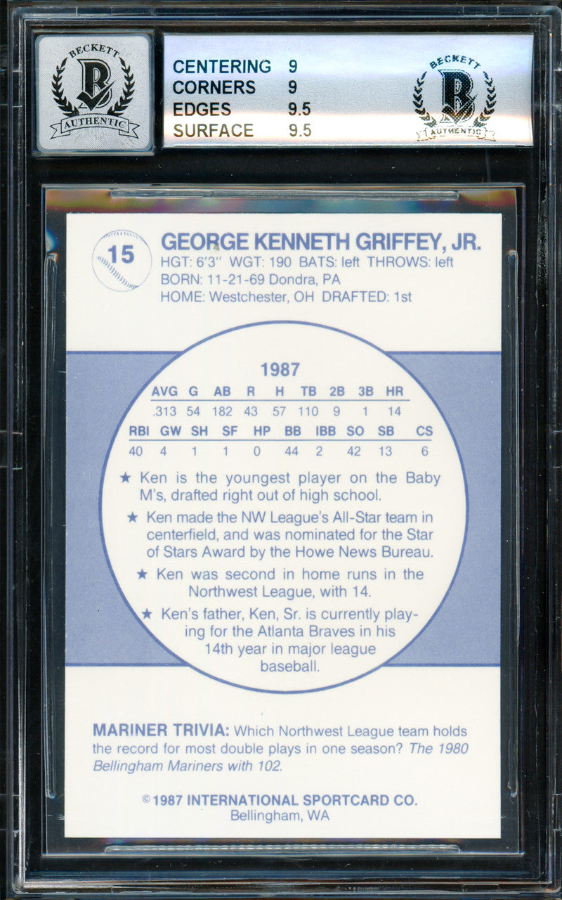 Ken Griffey Jr. Autographed 1987 Bellingham Rookie Card #15 Seattle Mariners BGS 9 Auto Grade Gem Mint 10 Beckett BAS #14727250
