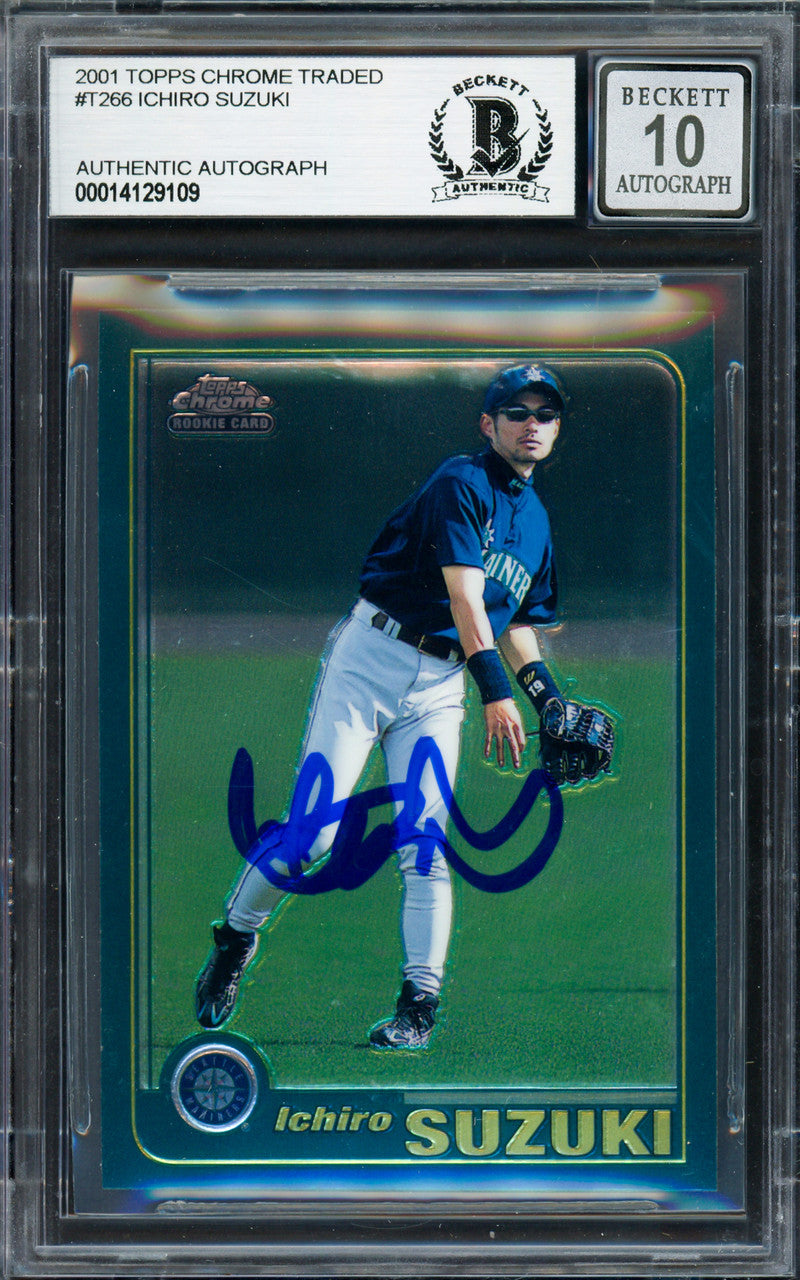 Ichiro Suzuki Autographed 2001 Topps Chrome Traded Rookie Card #T266 Seattle Mariners Auto Grade Gem Mint 10 Beckett BAS #14129109