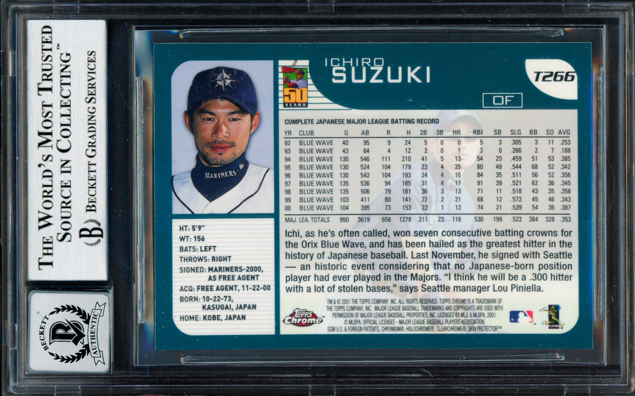 Ichiro Suzuki Autographed 2001 Topps Chrome Traded Rookie Card #T266 Seattle Mariners Auto Grade Gem Mint 10 Beckett BAS #14129105