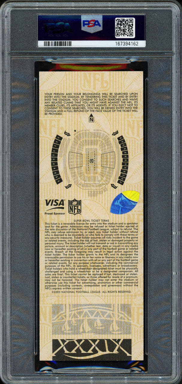 Tom Brady Autographed 2005 Super Bowl XXXIX Full Ticket New England Patriots PSA 9 Auto Grade Gem Mint 10 PSA/DNA #167394162