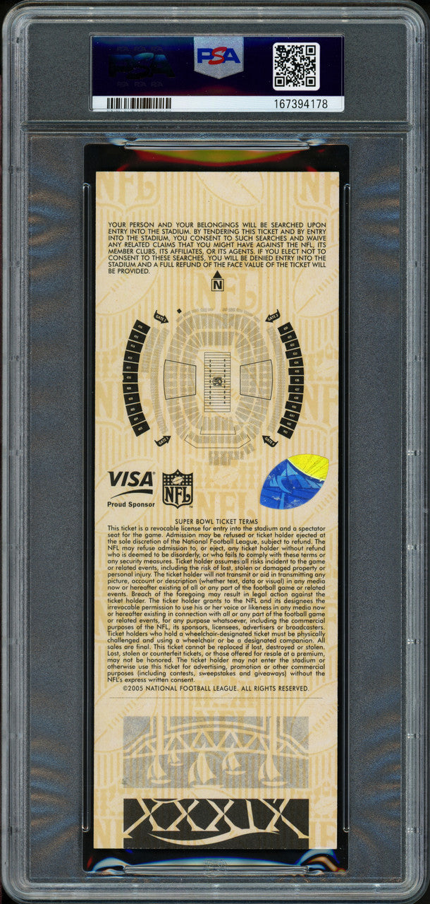 Tom Brady Autographed 2005 Super Bowl XXXIX Full Ticket New England Patriots PSA 9 Auto Grade Gem Mint 10 PSA/DNA #167394178