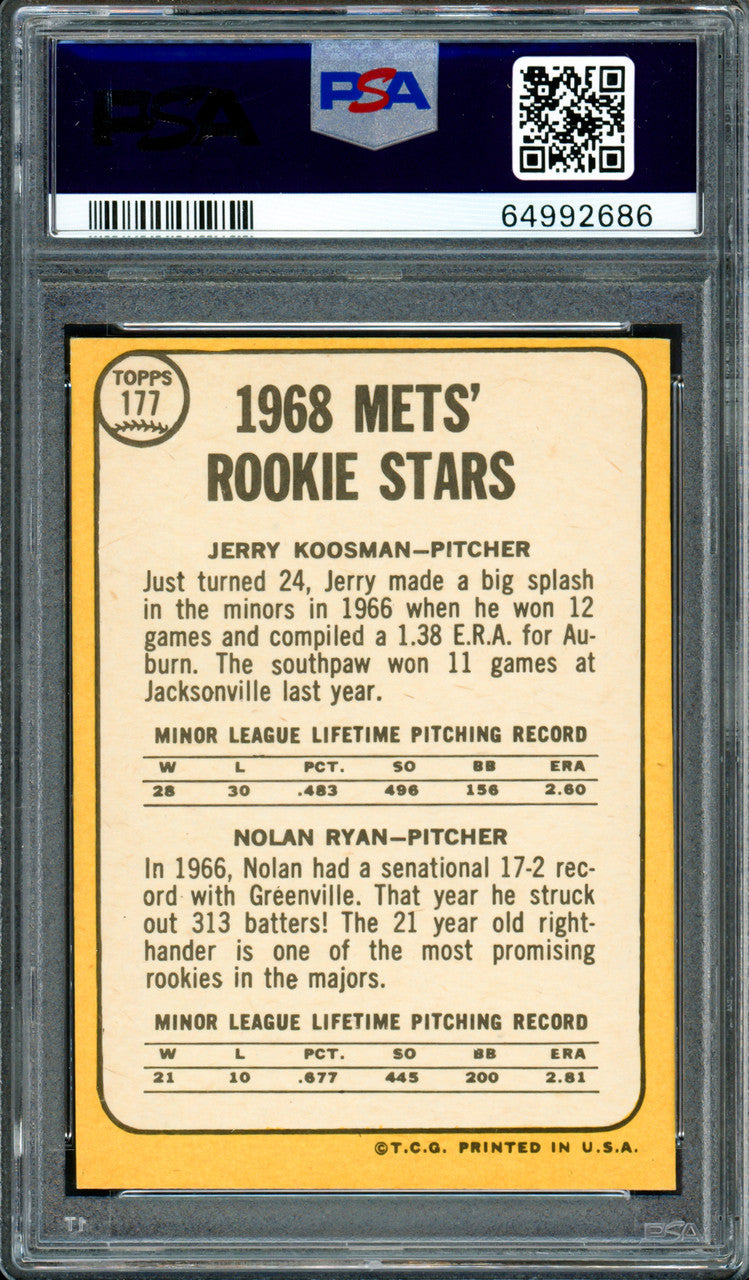 Nolan Ryan Autographed 1968 Topps Rookie Card #177 New York Mets PSA 5 Auto Grade Gem Mint 10 PSA/DNA #64992686
