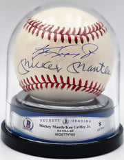 Mickey Mantle & Ken Griffey Jr. Autographed Official AL Baseball Auto Grade Near Mint/Mint 8 Beckett BAS #20779705