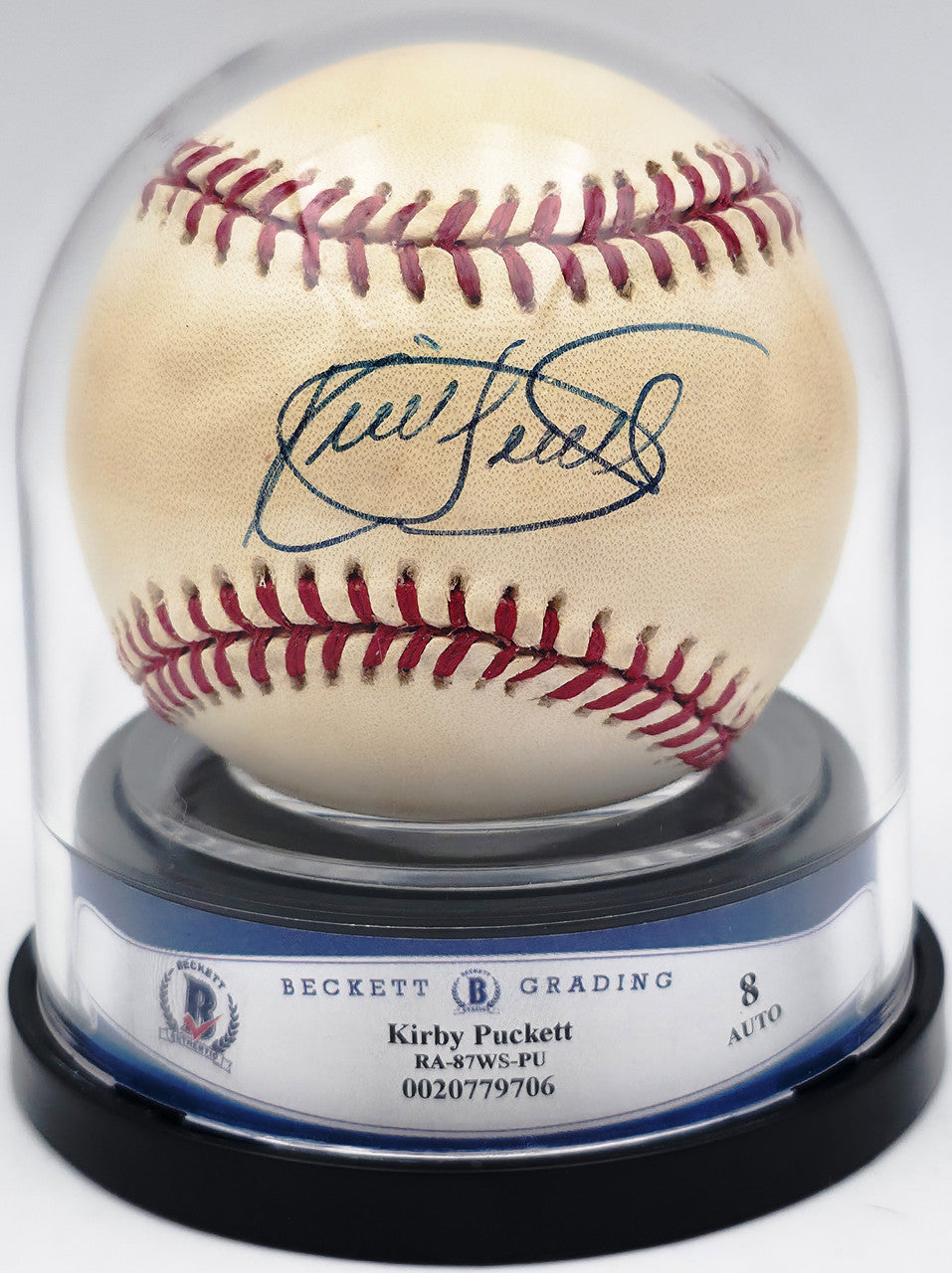 Kirby Puckett Autographed Official 1987 World Series Logo Baseball Minnesota Twins Auto Grade Near Mint/Mint 8 Beckett BAS #20779706